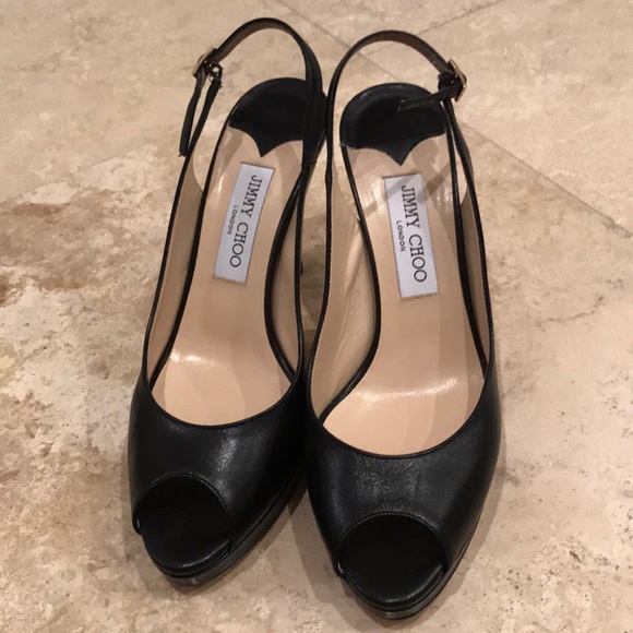 Black Slingback Peep Toe Jimmy Choo Medium Heels - Picture 2 of 4